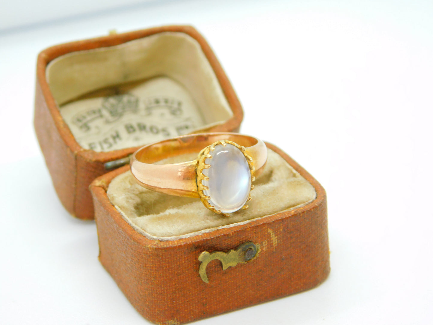 Victorian 9ct Rose Gold Cabochon Moonstone Set Dress Ring Antique c1860 AF