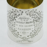 Victorian Colonial Burmese Sterling Silver Christening Mug Antique 1897 Rangoon