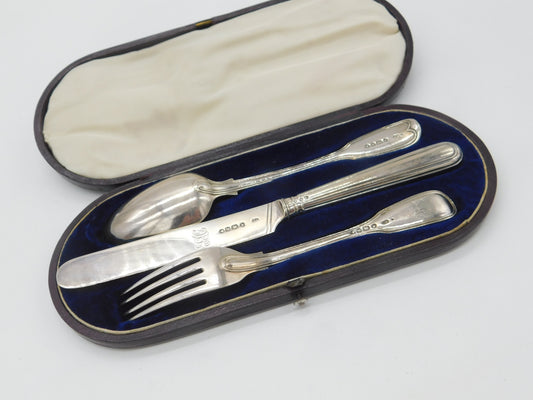 Victorian Boxed Sterling Silver Christening Cutlery Set Antique 1848 London