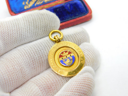 9ct Yellow Gold & Enamel Blyth Sporting Fob Medal 1937 Birmingham Antique