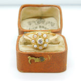 Victorian 18ct Yellow Gold 0.2ct Rose Cut Diamond & Pearl Floral Ring c1860 AF
