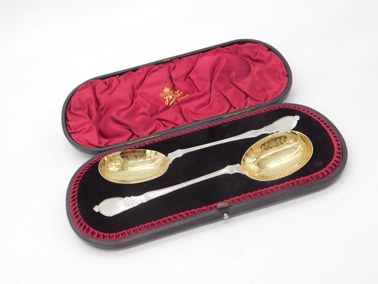 Victorian Boxed Sterling Silver Pair of Desert Serving Spoons 1894 Sheffield