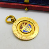 9ct Yellow Gold & Enamel Blyth Sporting Fob Medal 1937 Birmingham Antique