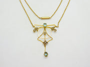 Aquamarine & Seed Pearl 9ct Gold Pendant Necklace Antique Edwardian c1910