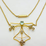 Aquamarine & Seed Pearl 9ct Gold Pendant Necklace Antique Edwardian c1910