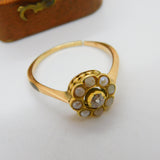 Victorian 18ct Yellow Gold 0.2ct Rose Cut Diamond & Pearl Floral Ring c1860 AF