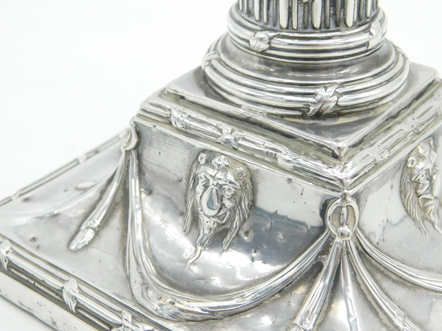 George III Sterling Silver Lion Mask Column Candlestick Antique 1776 Sheffield