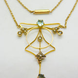 Aquamarine & Seed Pearl 9ct Gold Pendant Necklace Antique Edwardian c1910