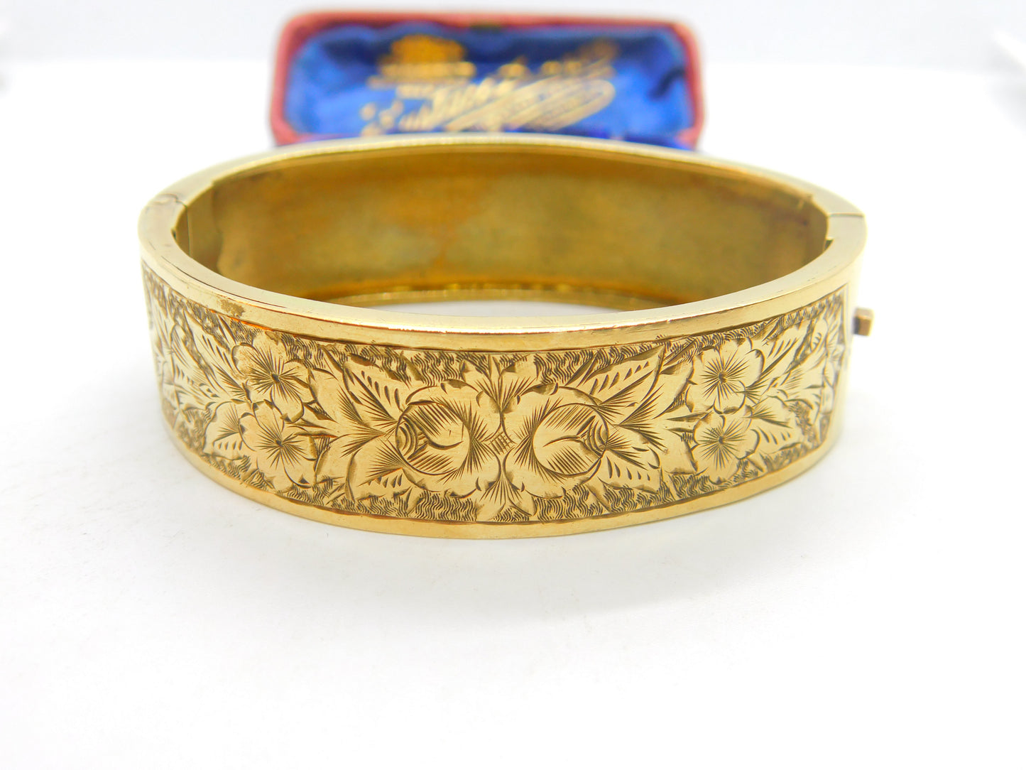 Victorian Gold Plated Aesthetic Movement Floral Cuff Bangle Antique c1880