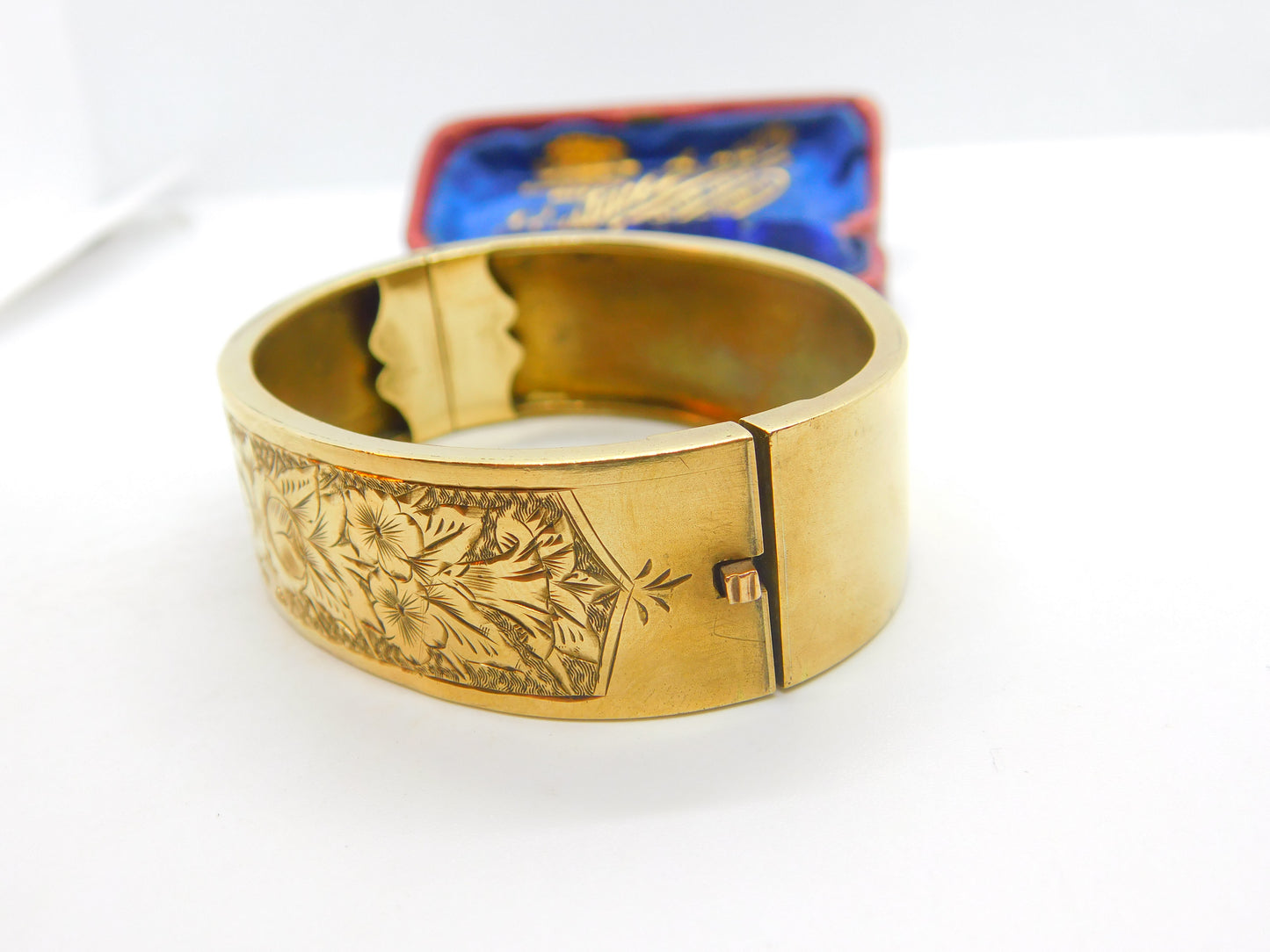 Victorian Gold Plated Aesthetic Movement Floral Cuff Bangle Antique c1880