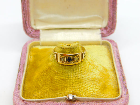 Victorian 18ct Yellow Gold, Sapphire & Diamond Boat Ring c1880 Antique