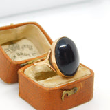 9ct Yellow Gold Cabochon Black Enamel Set Signet Ring Vintage 1974 Birmingham