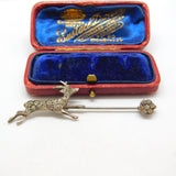 Victorian .900 Silver & Diamond Paste Running Deer Floral Brooch Pin Antique