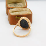 9ct Yellow Gold Cabochon Black Enamel Set Signet Ring Vintage 1974 Birmingham