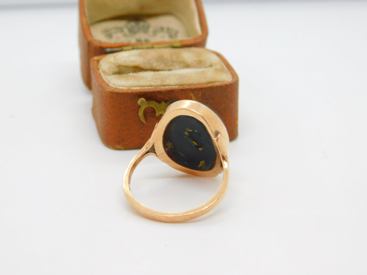 9ct Yellow Gold Cabochon Black Enamel Set Signet Ring Vintage 1974 Birmingham