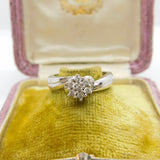 18ct White Gold & Diamond Set Daisy Floral Cluster Ring Vintage c1980
