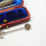 Victorian .900 Silver & Diamond Paste Running Deer Floral Brooch Pin Antique