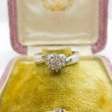 18ct White Gold & Diamond Set Daisy Floral Cluster Ring Vintage c1980