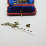 Victorian .900 Silver & Diamond Paste Running Deer Floral Brooch Pin Antique
