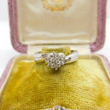 18ct White Gold & Diamond Set Daisy Floral Cluster Ring Vintage c1980