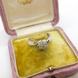 18ct White Gold & Diamond Set Daisy Floral Cluster Ring Vintage c1980