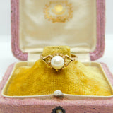 9ct Yellow Gold & Claw Set Pearl Dress Ring Vintage 1985 Birmingham