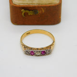 Victorian 18ct Yellow Gold, Diamond & Ruby Boat Ring Antique c1890