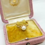 9ct Yellow Gold & Claw Set Pearl Dress Ring Vintage 1985 Birmingham