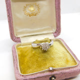 18ct White Gold & Diamond Set Daisy Floral Cluster Ring Vintage c1980