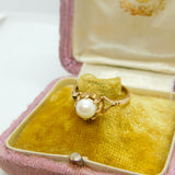 9ct Yellow Gold & Claw Set Pearl Dress Ring Vintage 1985 Birmingham