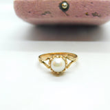 9ct Yellow Gold & Claw Set Pearl Dress Ring Vintage 1985 Birmingham