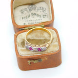 Victorian 18ct Yellow Gold, Diamond & Ruby Boat Ring Antique c1890