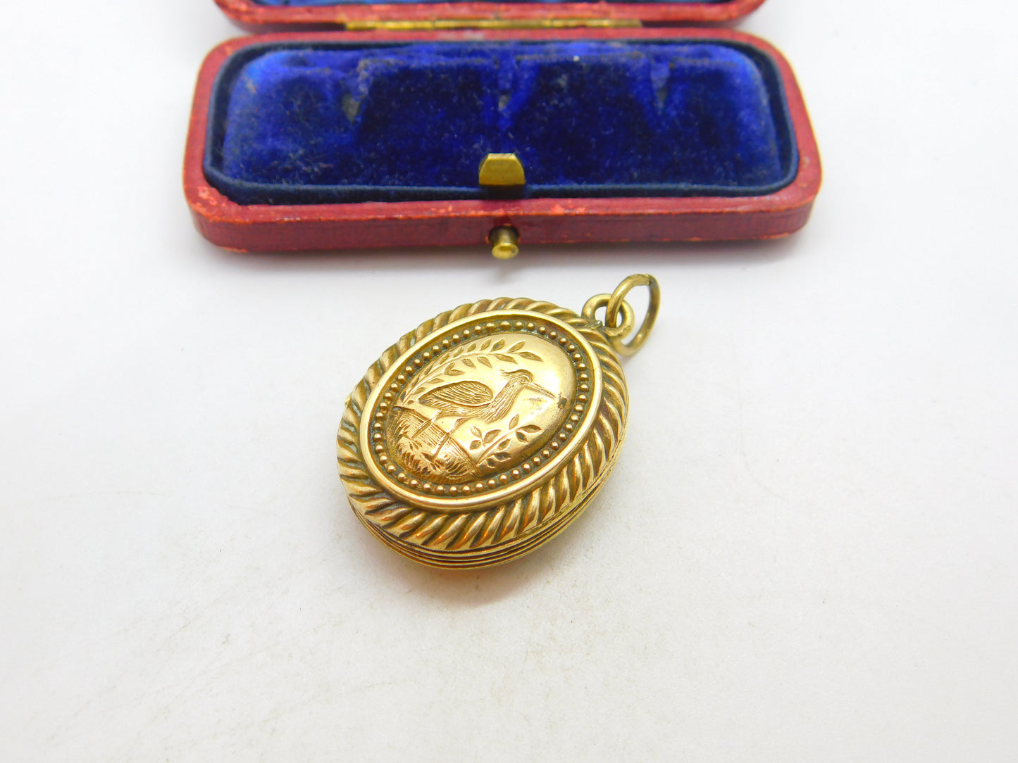 Victorian Aesthetic Movement Gold Plated Crane Bird Locket Antique c1860