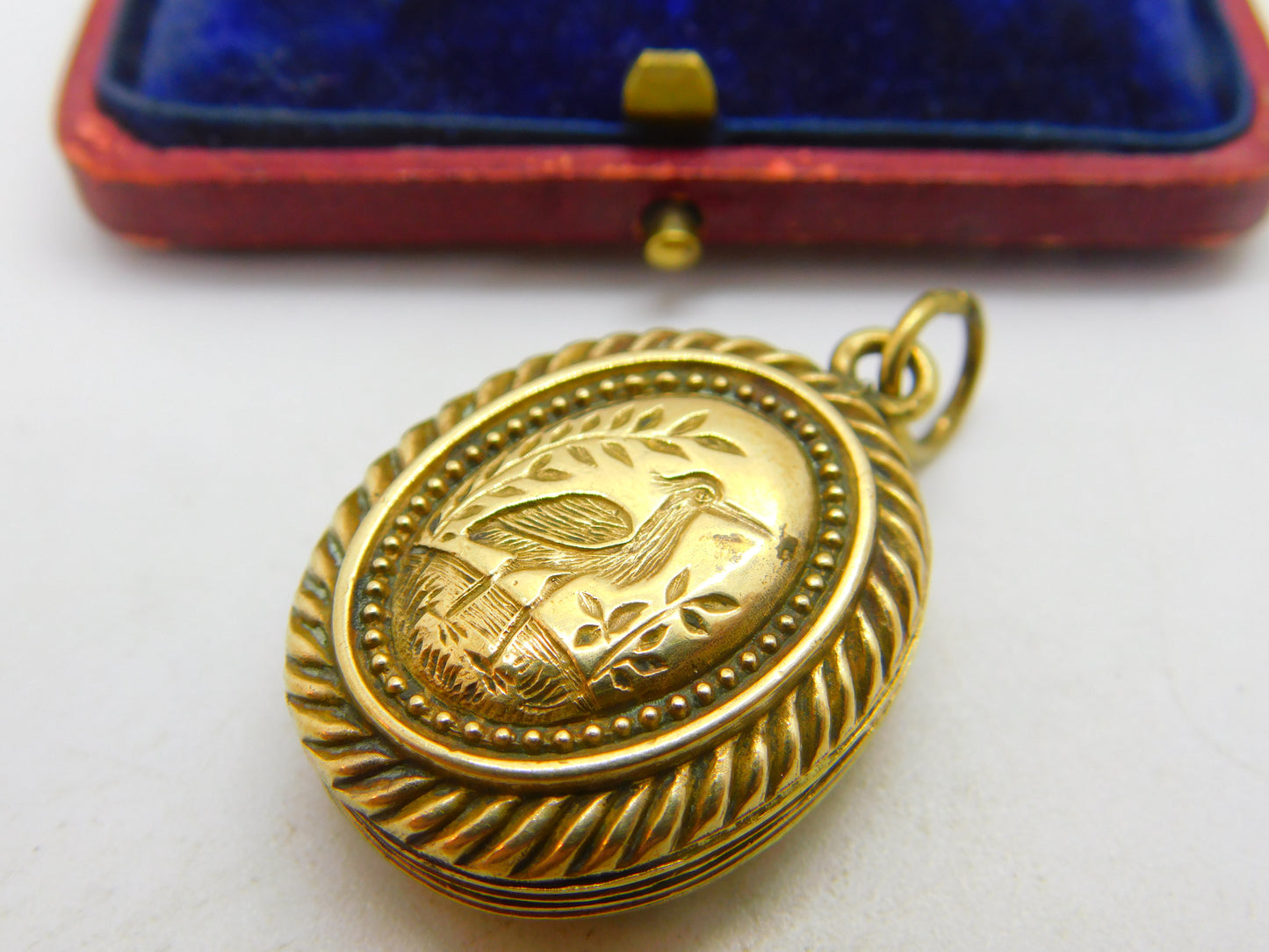 Victorian Aesthetic Movement Gold Plated Crane Bird Locket Antique c1860