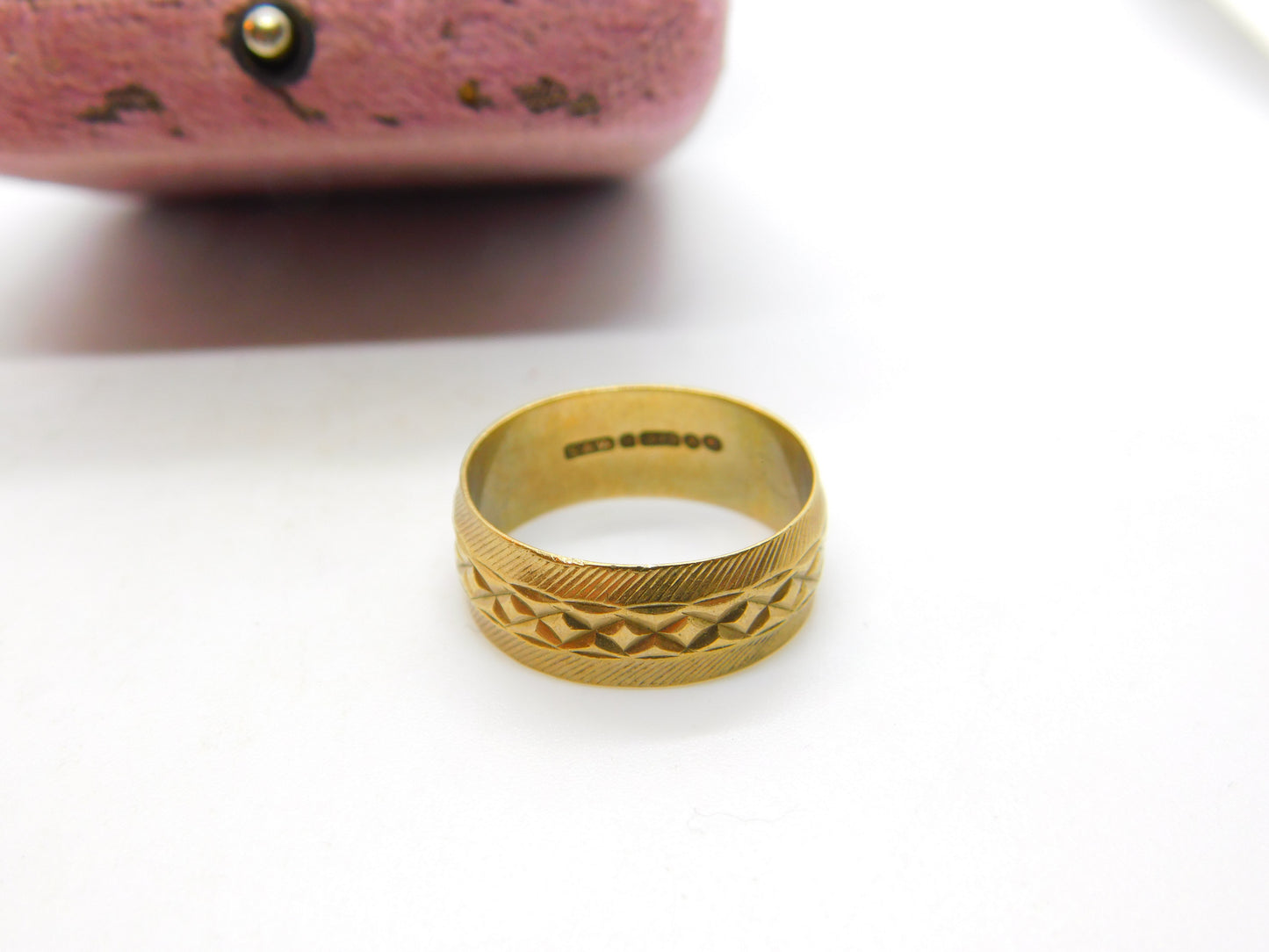 9ct Yellow Gold Cross Pattern Essential Band Ring 1965 London Vintage