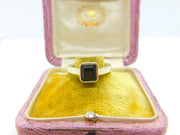 9ct Yellow Gold & Faceted Green Tourmaline Band Ring c1990 Birmingham Vintage