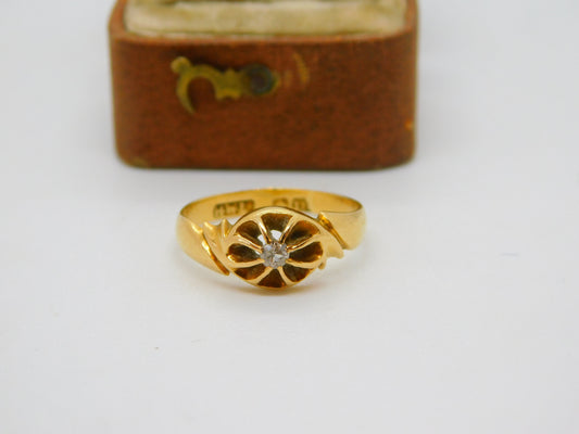 Victorian 18ct Yellow Gold & 0.1ct Diamond Set Band Ring Antique c1890