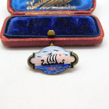 Aksel Holmsen Norwegian Sterling Silver Enamel Viking Ship Brooch Mid-Century