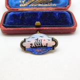 Aksel Holmsen Norwegian Sterling Silver Enamel Viking Ship Brooch Mid-Century