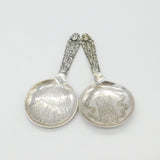 Victorian Danish .830 Silver Religious Detail Anointing Spoons Antique 1887