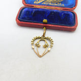 Edwardian Gold Plated Seed Pearl Set Wreath Form Heart Drop Pendant c1910