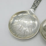 Victorian Danish .830 Silver Religious Detail Anointing Spoons Antique 1887