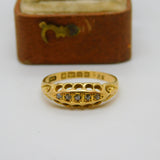 Edwardian 18ct Yellow Gold Five Stone Diamond Boat Ring 1903 Birmingham Antique