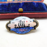 Aksel Holmsen Norwegian Sterling Silver Enamel Viking Ship Brooch Mid-Century