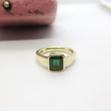 9ct Yellow Gold & Faceted Green Tourmaline Band Ring c1990 Birmingham Vintage