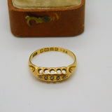 Edwardian 18ct Yellow Gold Five Stone Diamond Boat Ring 1903 Birmingham Antique