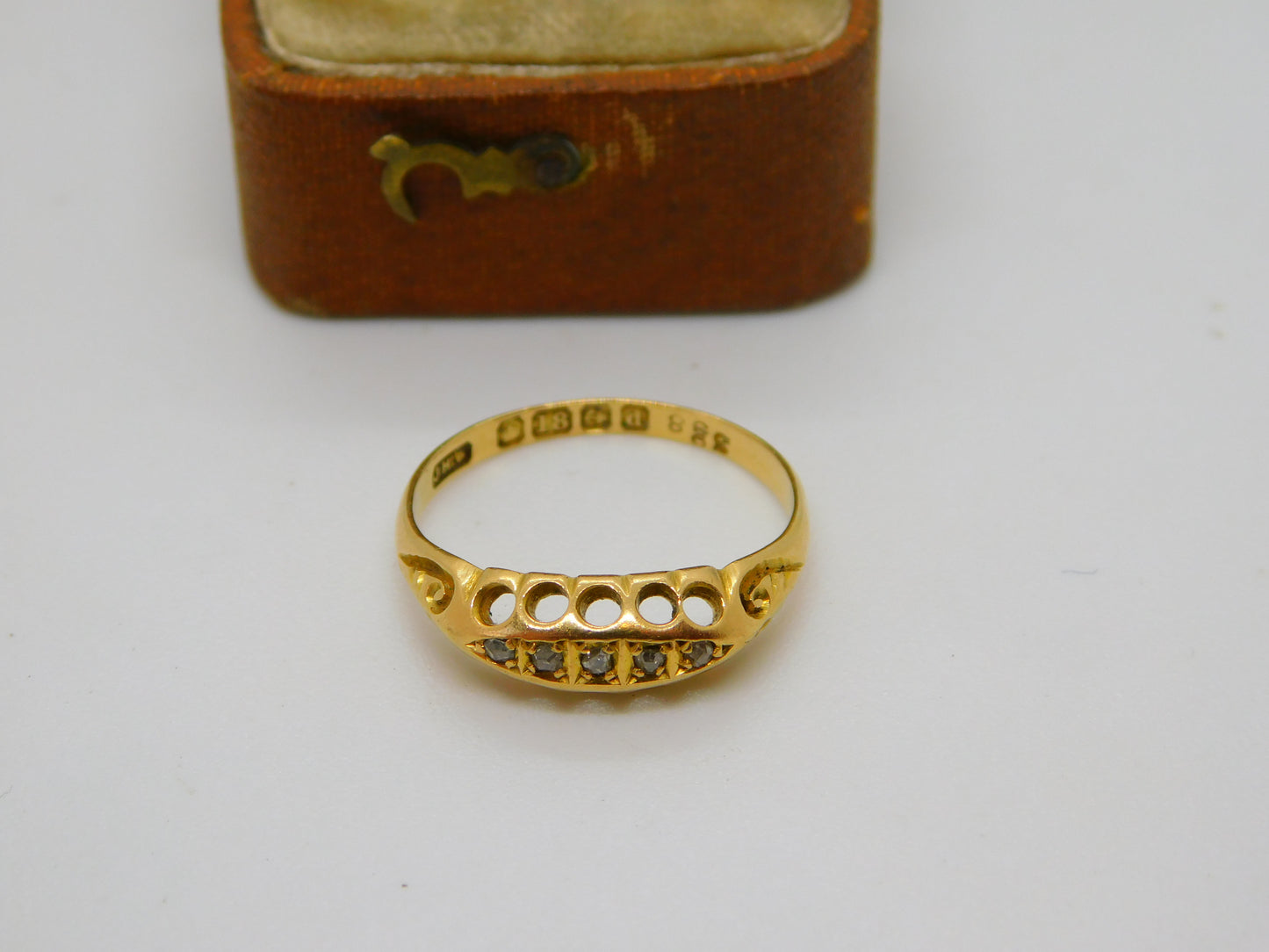 Edwardian 18ct Yellow Gold Five Stone Diamond Boat Ring 1903 Birmingham Antique