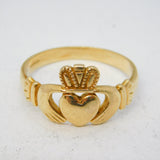 Irish 9ct Yellow Gold Large Claddagh Wedding Ring Vintage c1990 Dublin Size Z UK