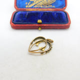 Edwardian Gold Plated Seed Pearl Set Wreath Form Heart Drop Pendant c1910