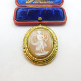 Victorian Gold Plated Carved Shell Classical Lyre Cameo Brooch Antique c1860